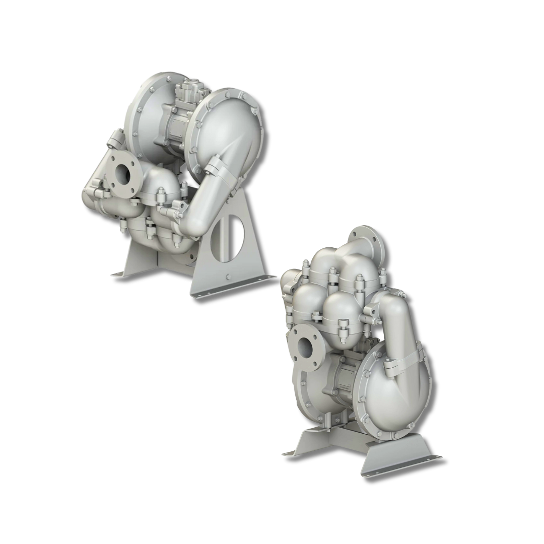 Heavy-duty HDB3 and HDB4 Metallic AODD Ball Valve Pumps in 3-inch and 4-inch sizes, suitable for demanding industrial fluid transfer applications.