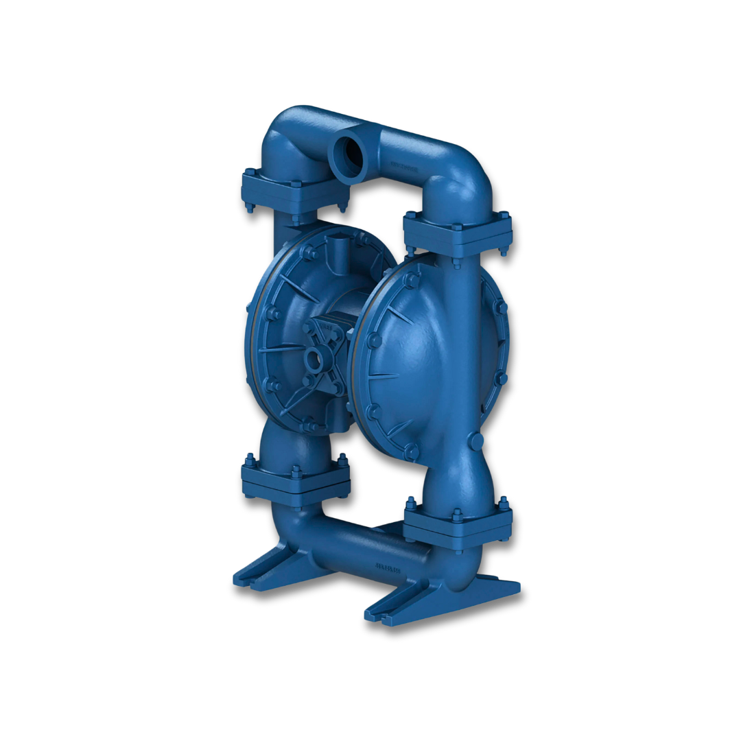 S20 metallic AODD pump with a 2” ball valve, ideal for standard-duty applications requiring robust fluid handling and durability.