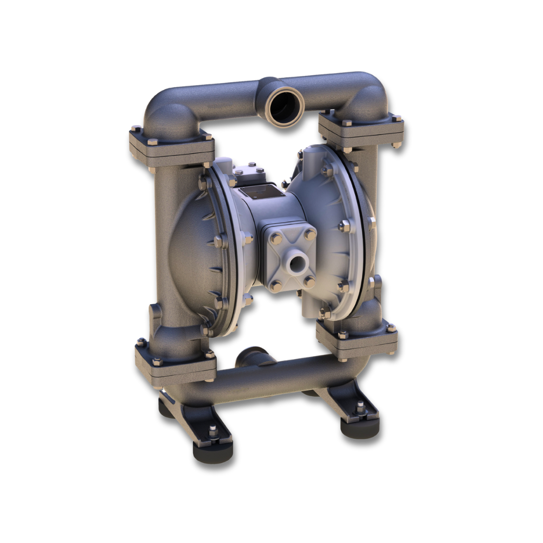 T15 Metallic AODD pump with a 1 1/2-inch (40 mm) ball valve, designed for heavy-duty industrial fluid transfer, offering high durability and reliable performance.