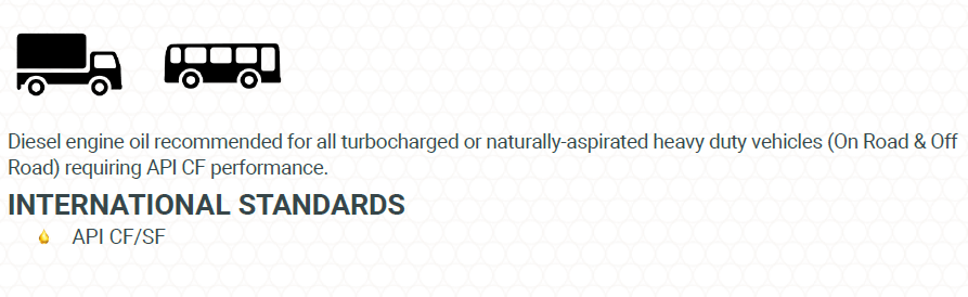 API CF/SF international standards for Total Rubia Fleet HD 200 SAE 40 engine oil, ensuring optimal performance for heavy-duty diesel engines.