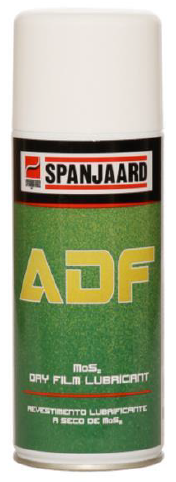 Spanjaard ADF dry moly spray aerosol can used for high-temp industrial lubrication.