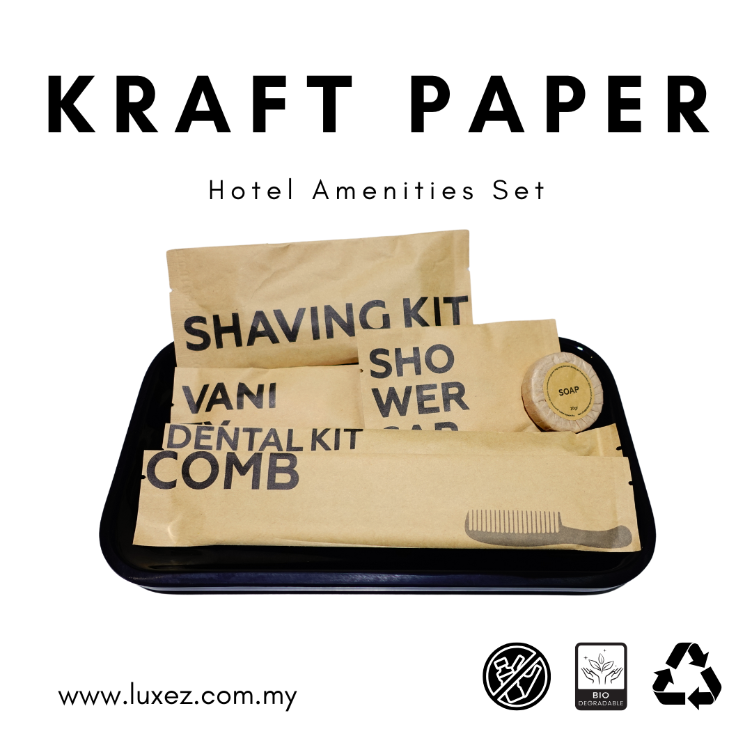 Eco friendly kraft paper hotel amenities set