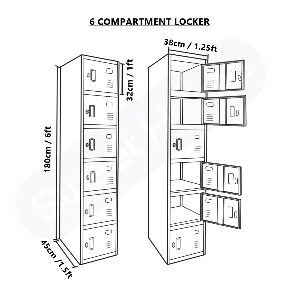 6 Compartment Steel Metal Locker