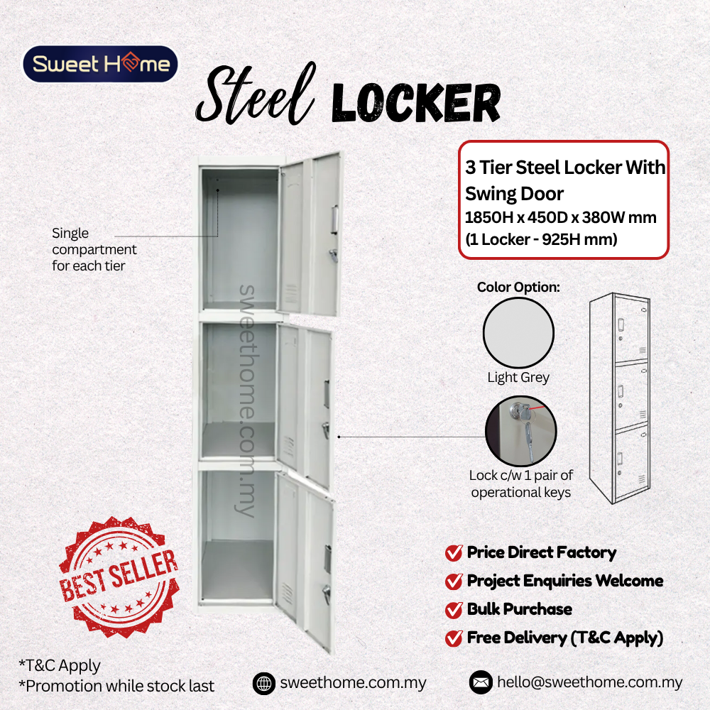 Steel Locker 3 Compartment Door | Locker Besi 3 Pintu