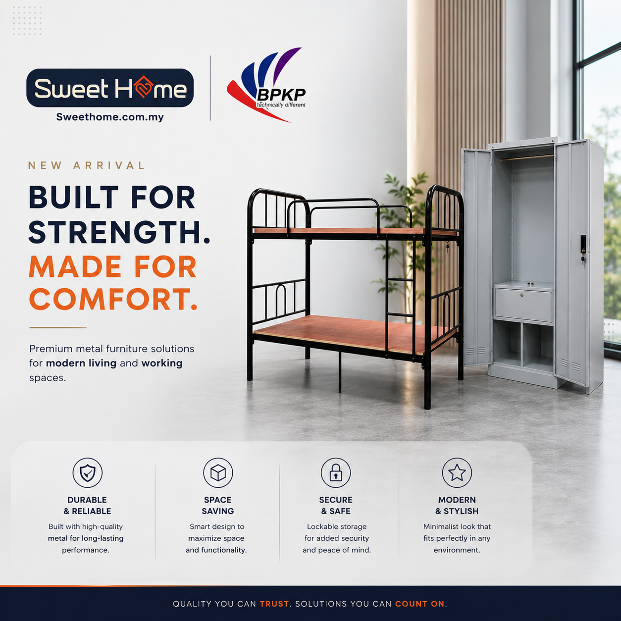 Metal locker wardrobe and bunk bed furniture supply for office hostel and BPKP standard project furniture