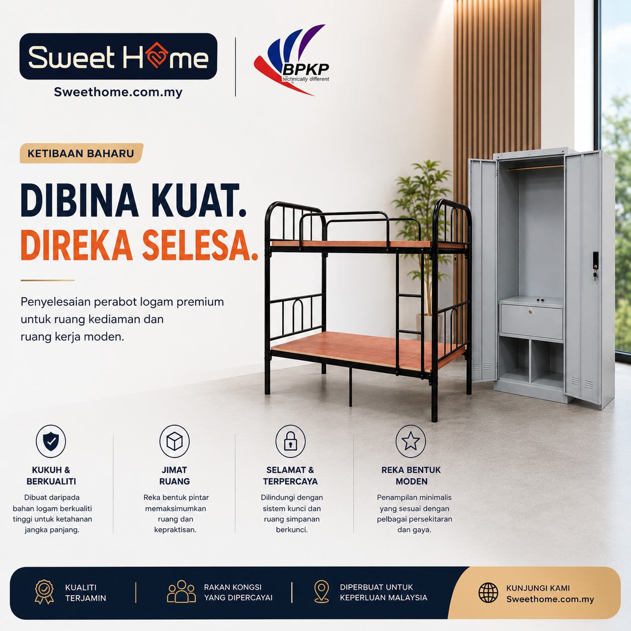 Metal locker wardrobe and bunk bed furniture supply for office hostel and BPKP standard project furniture