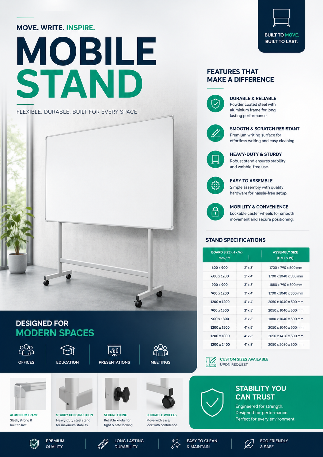 Mobile stand magnetic whiteboard malaysia