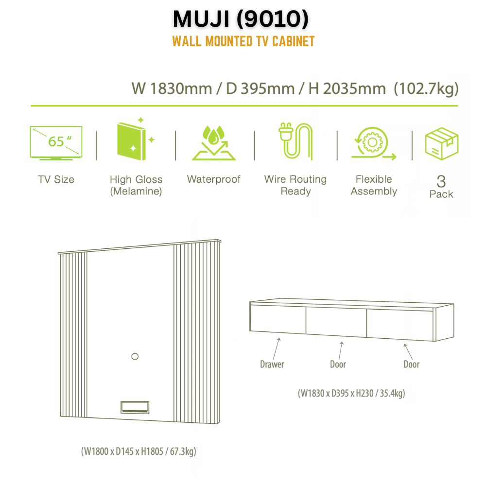 MUJI (9010)   6ft Wall Mounted TV Cabinet  DETAIL 