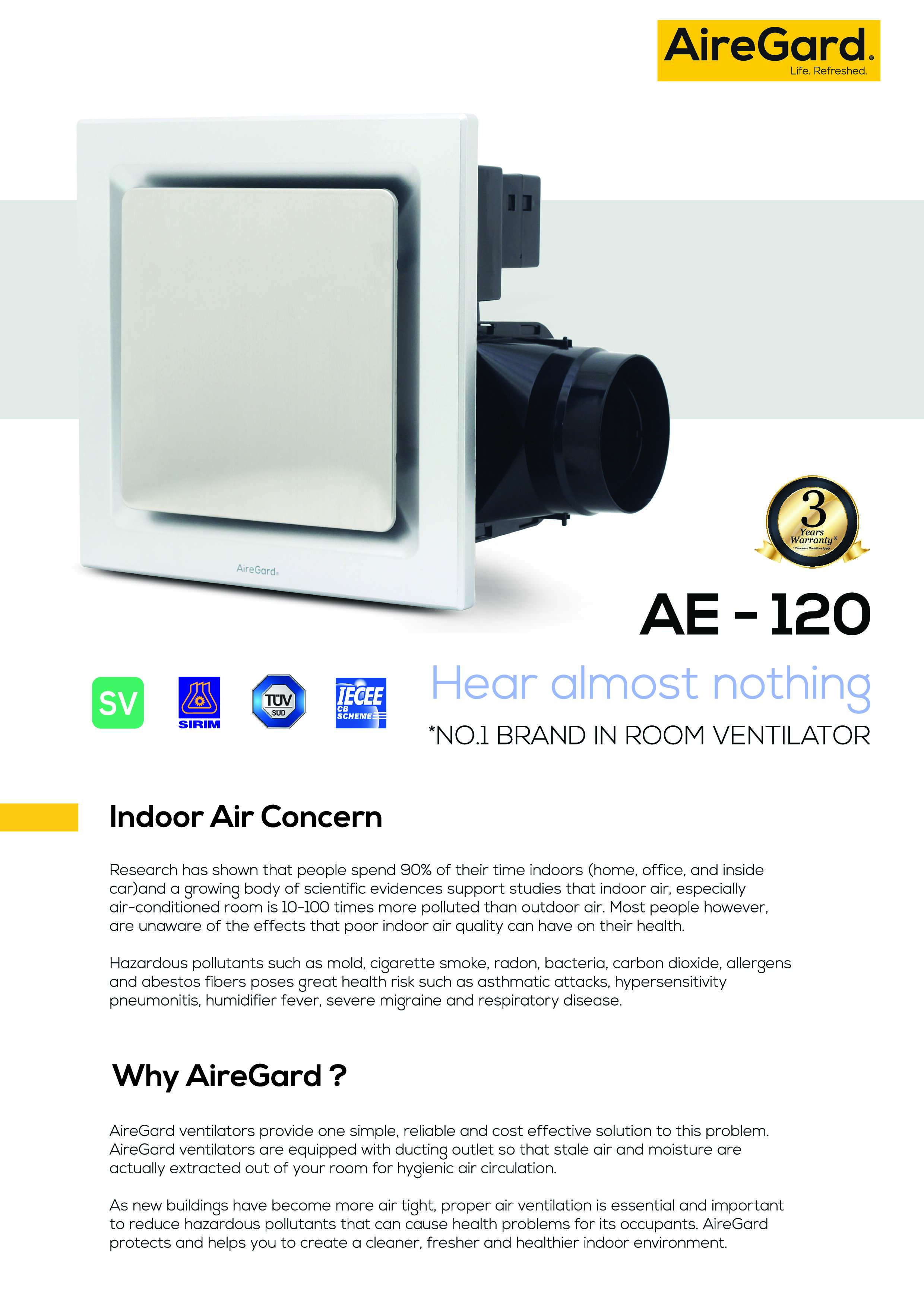 AireGard Air Ventilator Exhaust Fan(Square) AE-120-D2