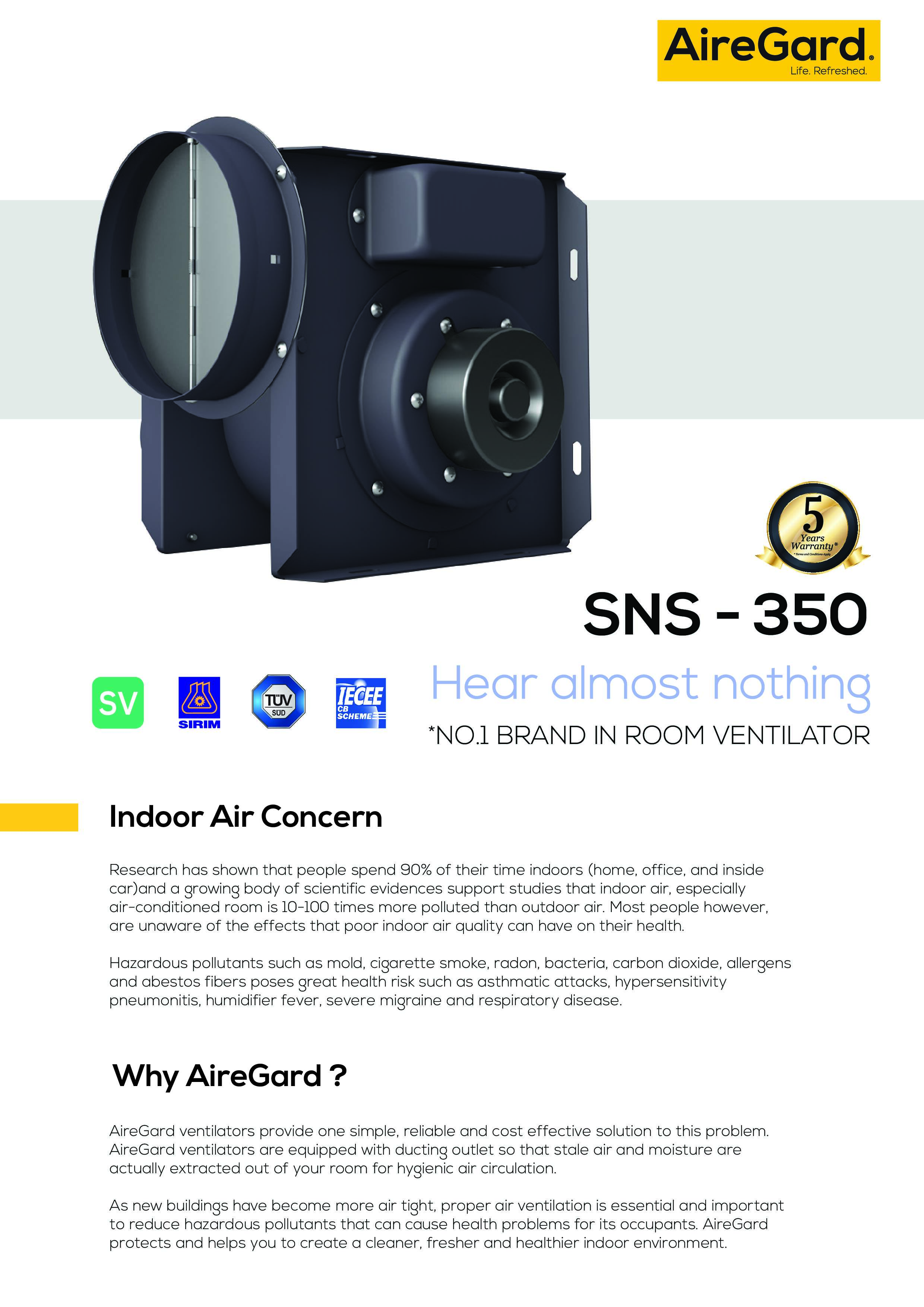 Airegard Ventilator In Line Series SNS-350