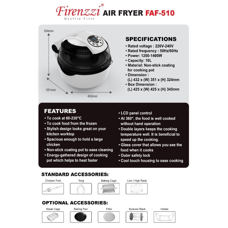 FIRENZZI Air Fryer FAF-510