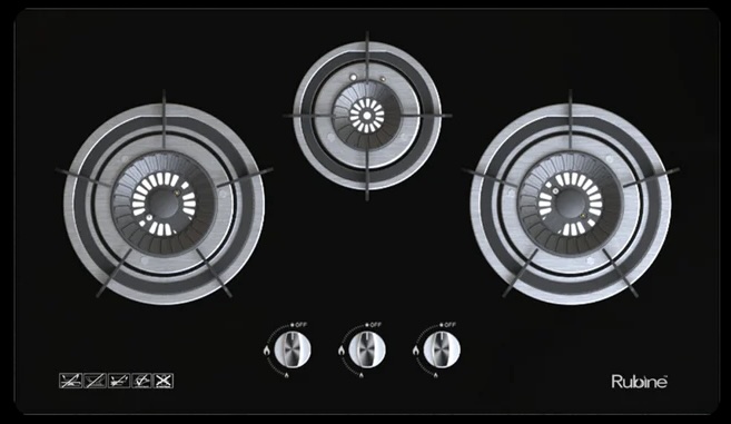 RUBINE 3 Burner 5.0kw Built-in Gas Hob (RGH-VISTA3B-BL)