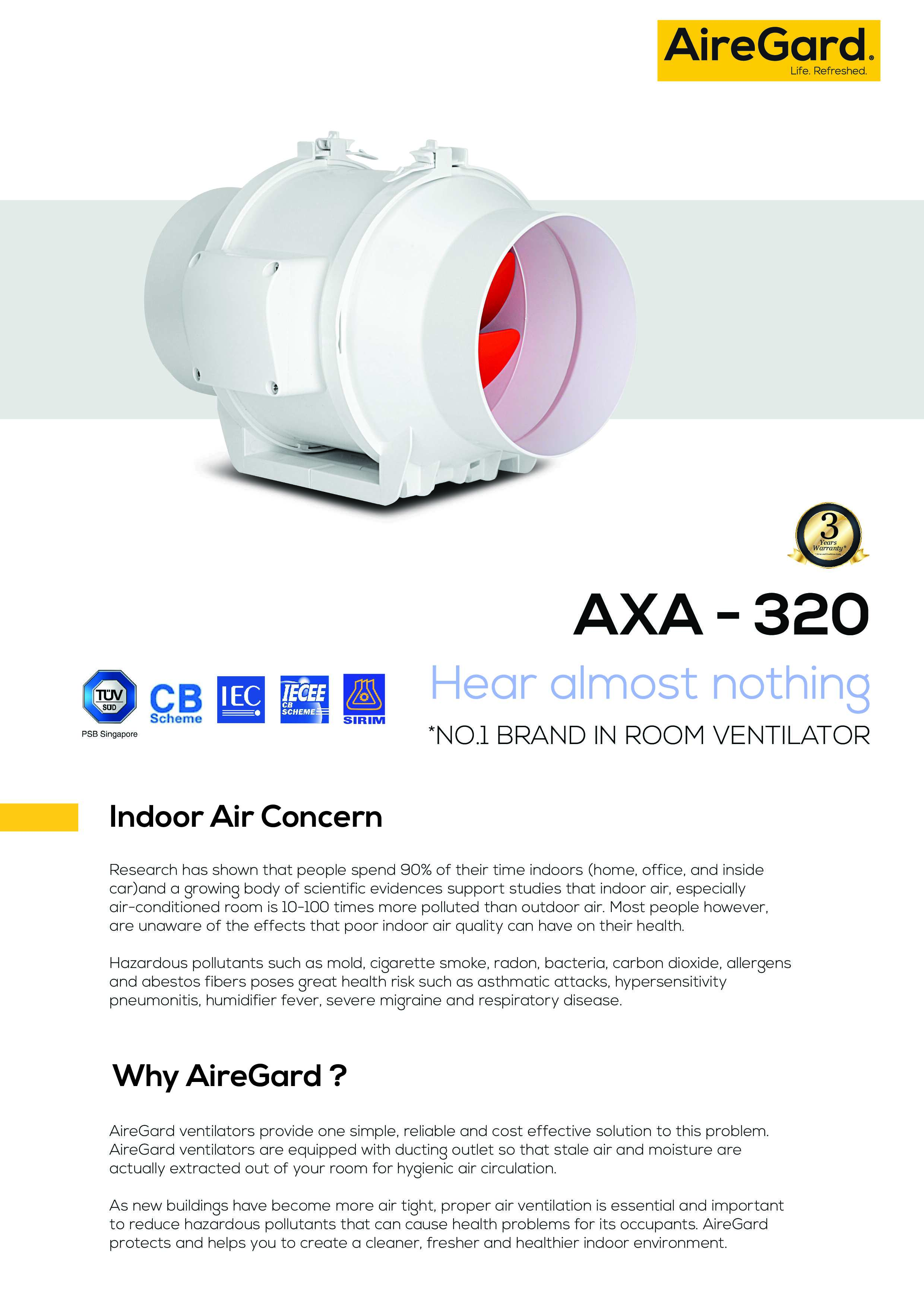 AireGard Air Ventilator Exhaust Fan 6 Inches�燗XA-320