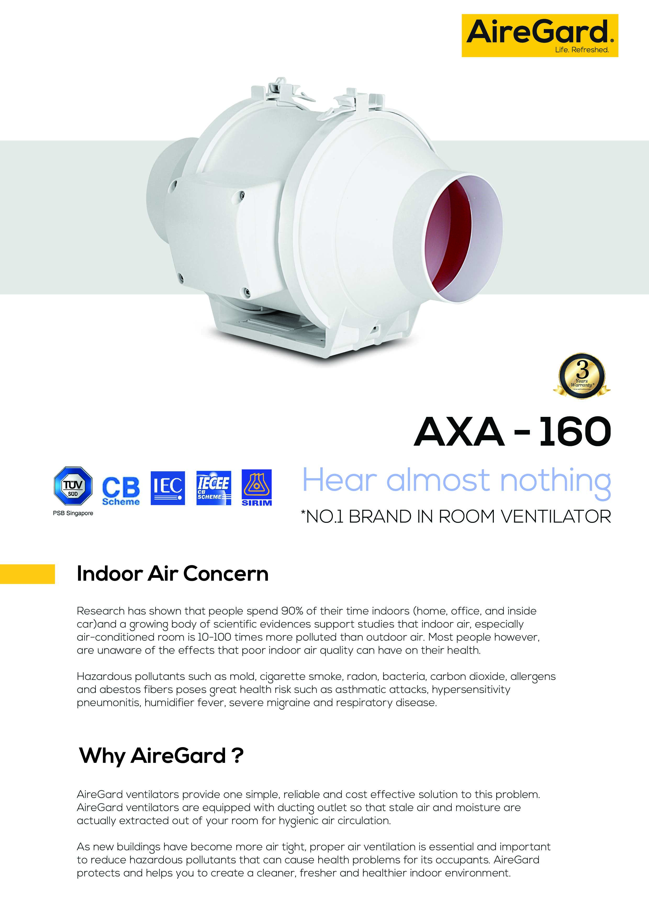 AireGard Air Ventilator Mixed Flow Series AXA-160�