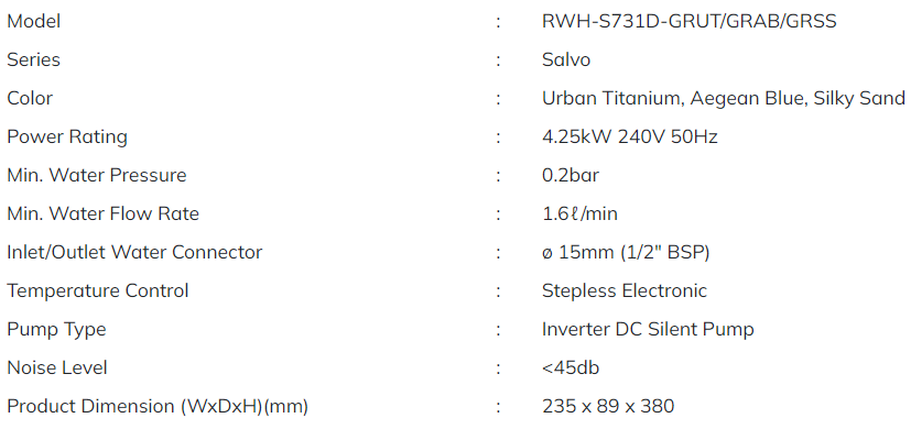 RUBINE Pemanas Air Pam DC Inverter Senyap RWH-S731D-GRUT/GRAB/GRSS