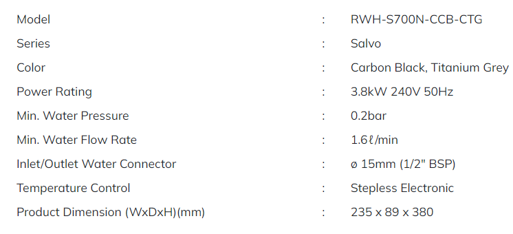 RUBINE Pemanas Air 3.8KW Siri Salvo Bukan Pam RWH-S700N-CCB/CTG