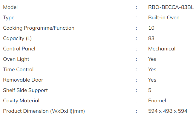 RUBINE Built-in Oven        83L�燫BO-BECCA-83BL