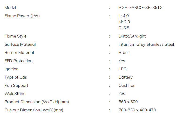        RUBINE Gas Hob Build-In Fasco Series 2 Burner RGH FASCO+3B-86TG