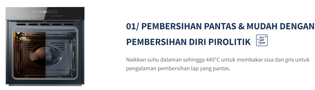 FUJIOH Ketuhar Terbina Dalam Dengan Pembersihan Sendiri Pirolitik 72L FV-EL62