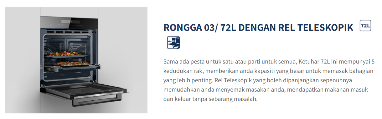 FUJIOH Ketuhar Terbina Dalam Dengan Pembersihan Sendiri Pirolitik 72L FV-EL62