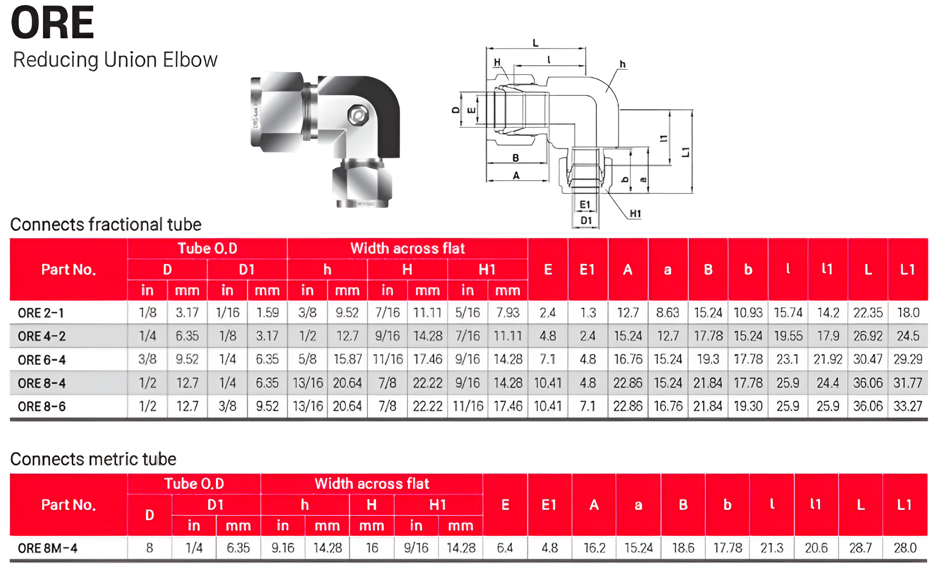 Instrumentation Tube Fittings Malaysia Supplier Reducing Union Elbow ORE