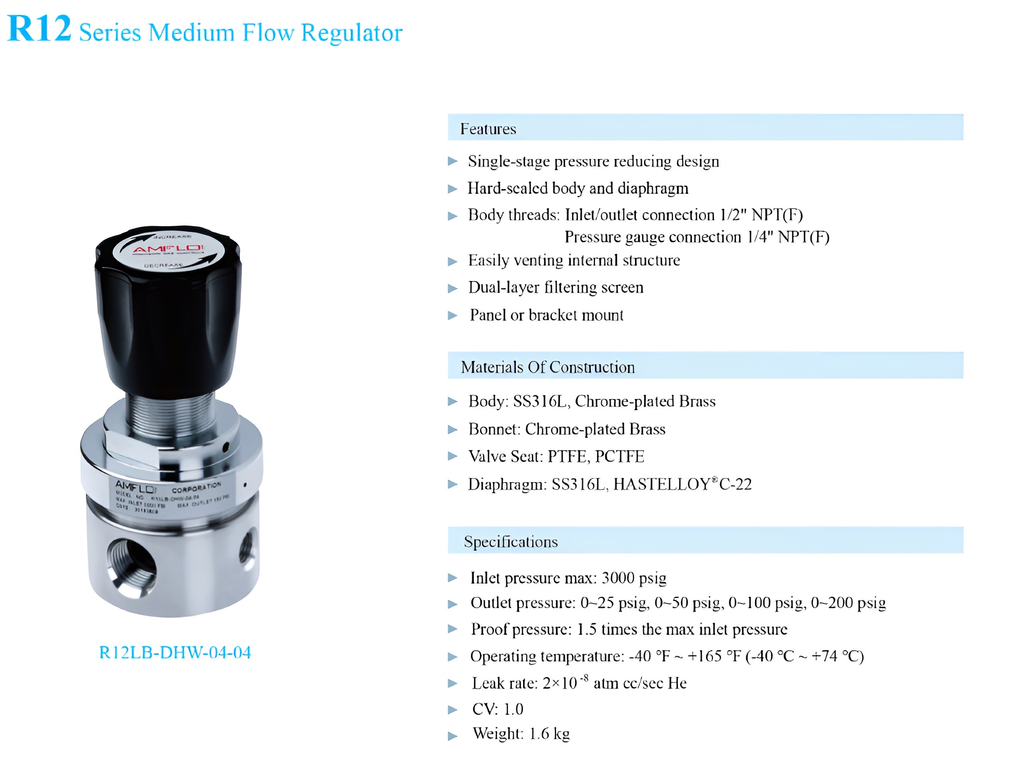 R12 Medium Flow Gas Pressure Regulator Supplier Malaysia 