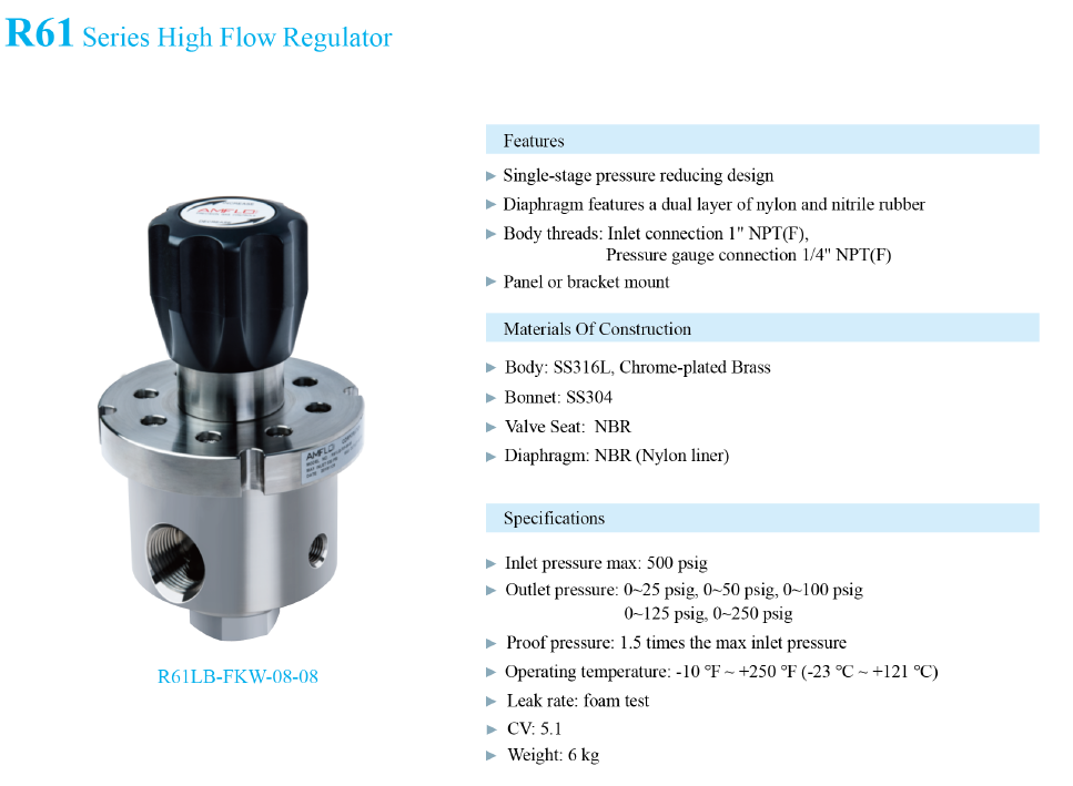 R61 High Flow Gas Pressure Regulator Supplier Malaysia