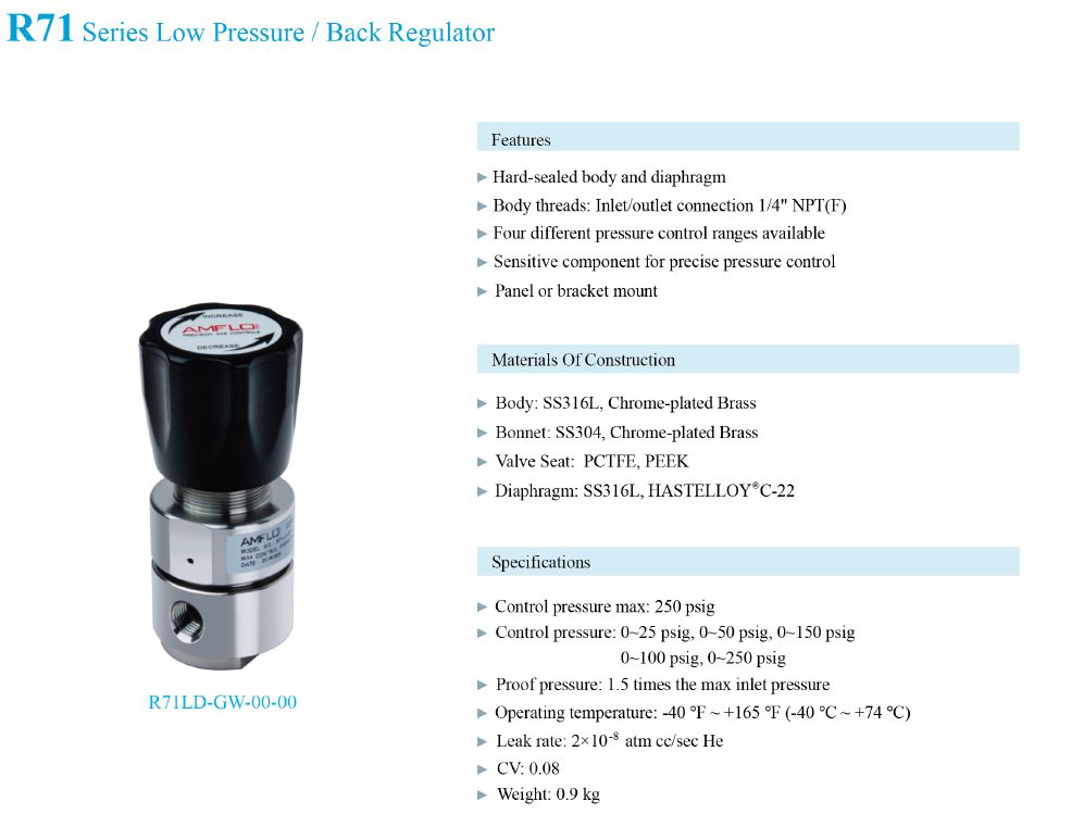 R71 Low Pressure Back Regulator Supplier Malaysia