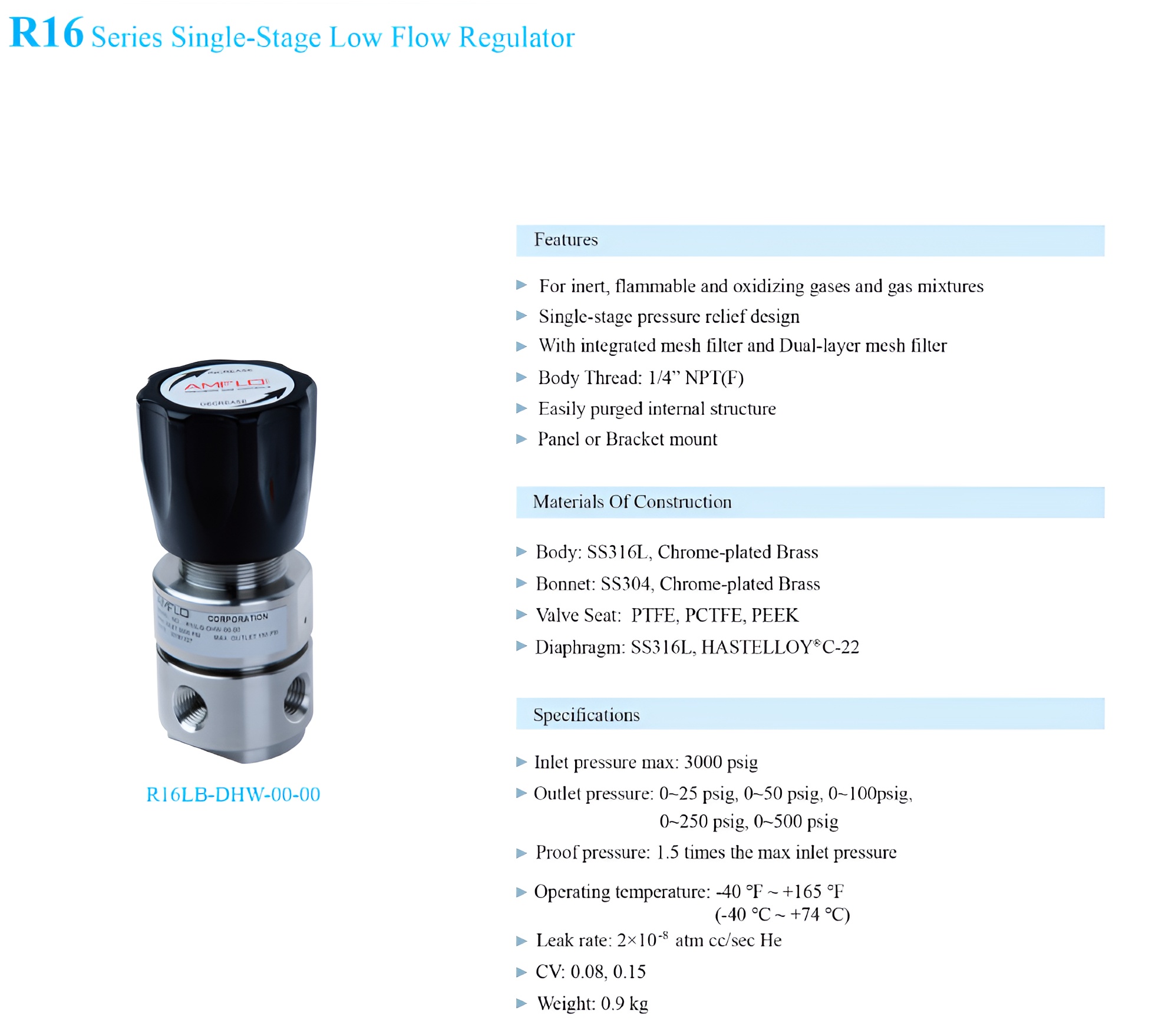 R16 Series Single Stage Low Flow Gas Pressure Regulator Supplier Malaysia