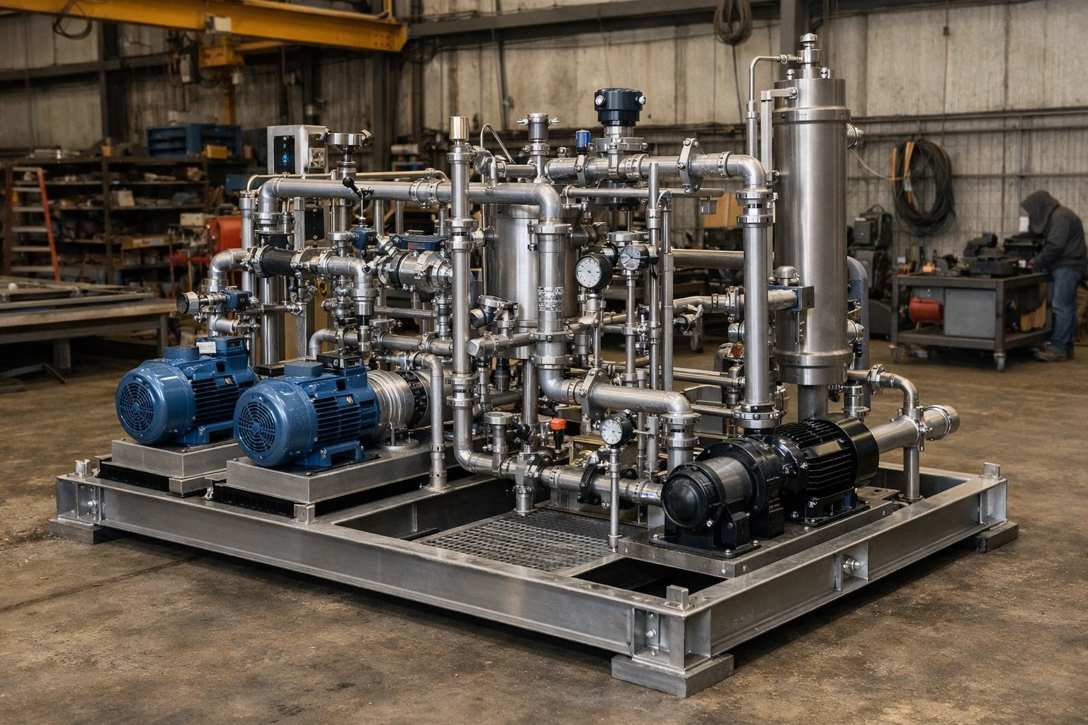 Fabricated modular process skid in an engineering workshop designed using industrial BIM services