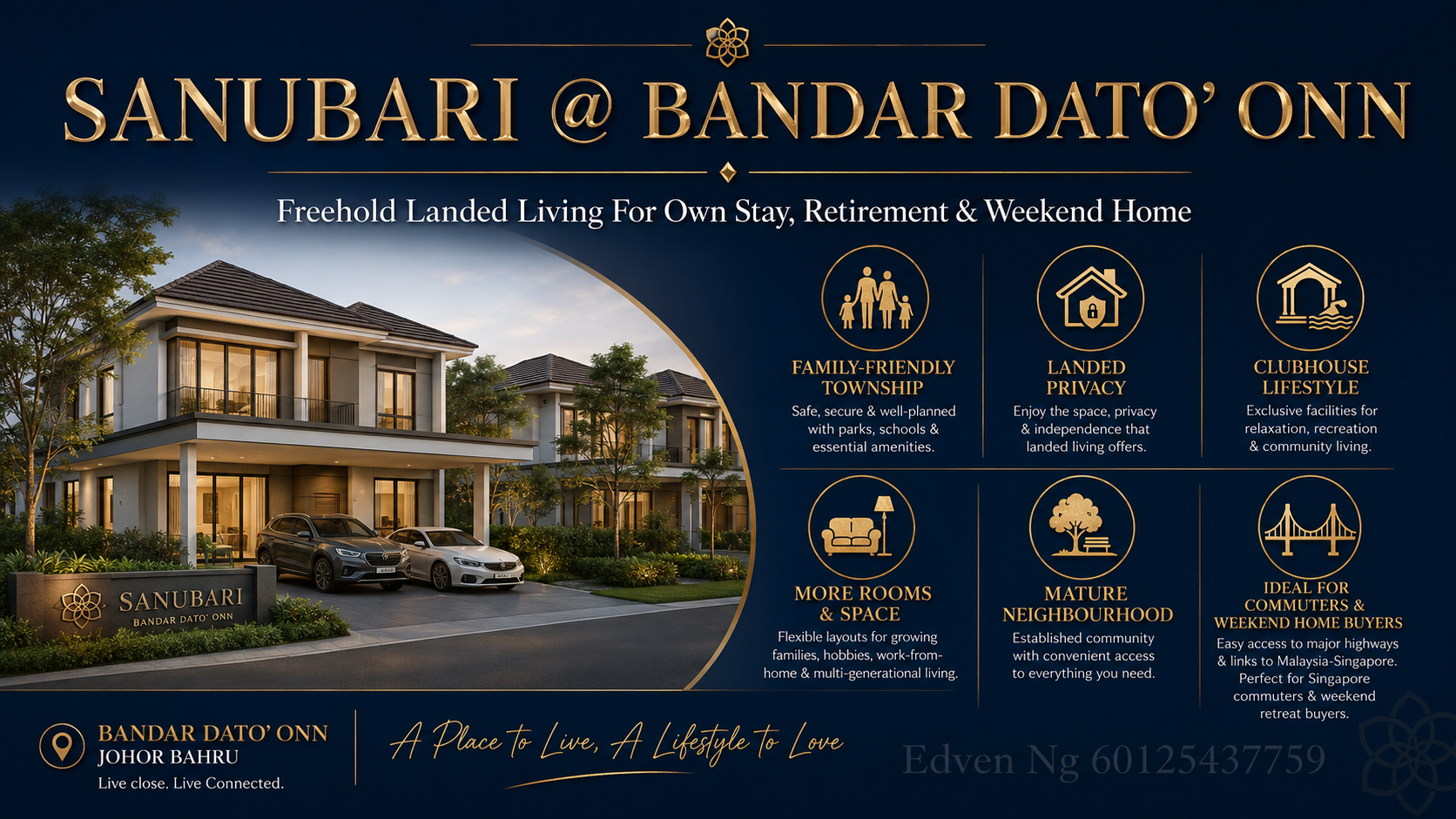 Sanubari Bandar Dato Onn freehold double storey terrace house suitable for family own stay retirement and Singapore weekend home