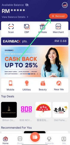 Earnback App Reload Button