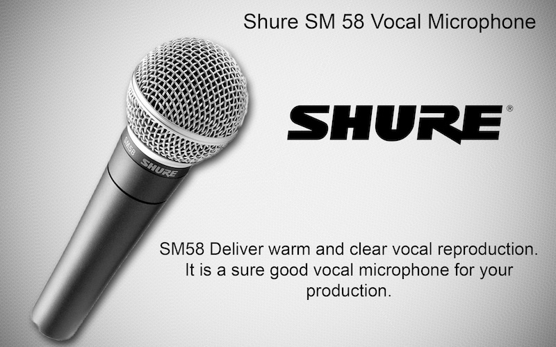 Shure SM58 dynamic vocal microphone for live stage performances and events