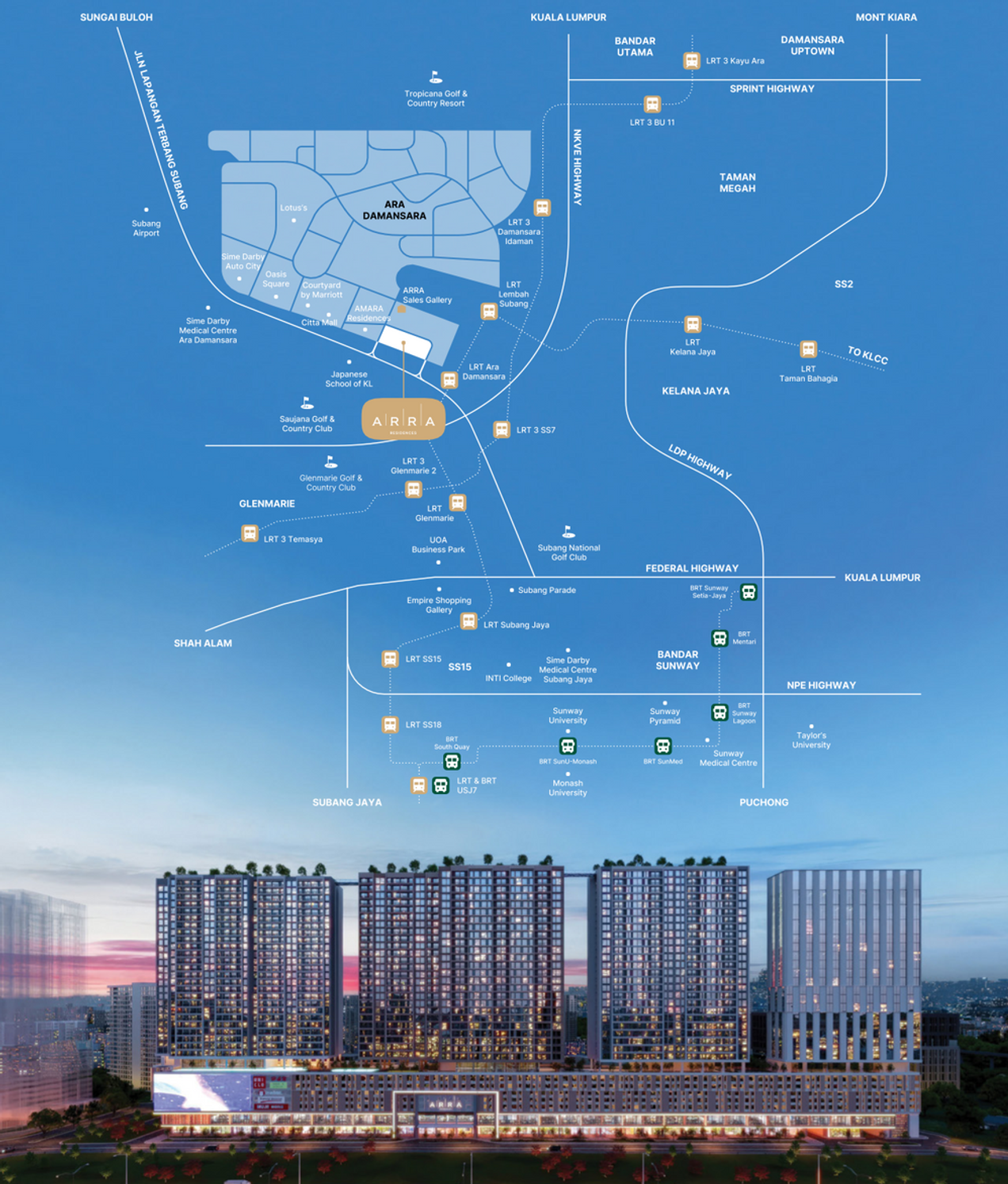 ARRA Residences Ara Damansara Location Map and LRT Stations