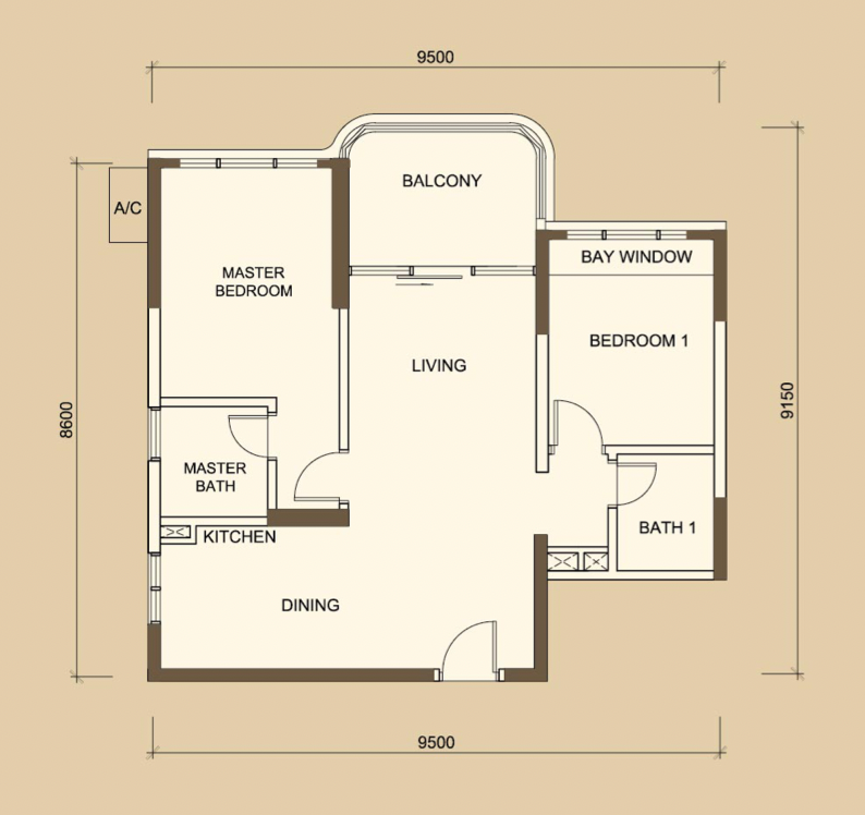 碧桂园金海湾 Type B 2房户型图