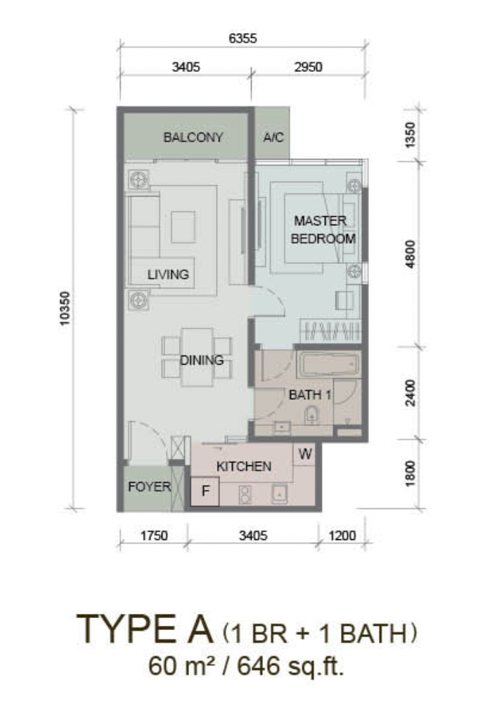 Paragon Suites @ CIQ Type A floor plan 646 sqft
