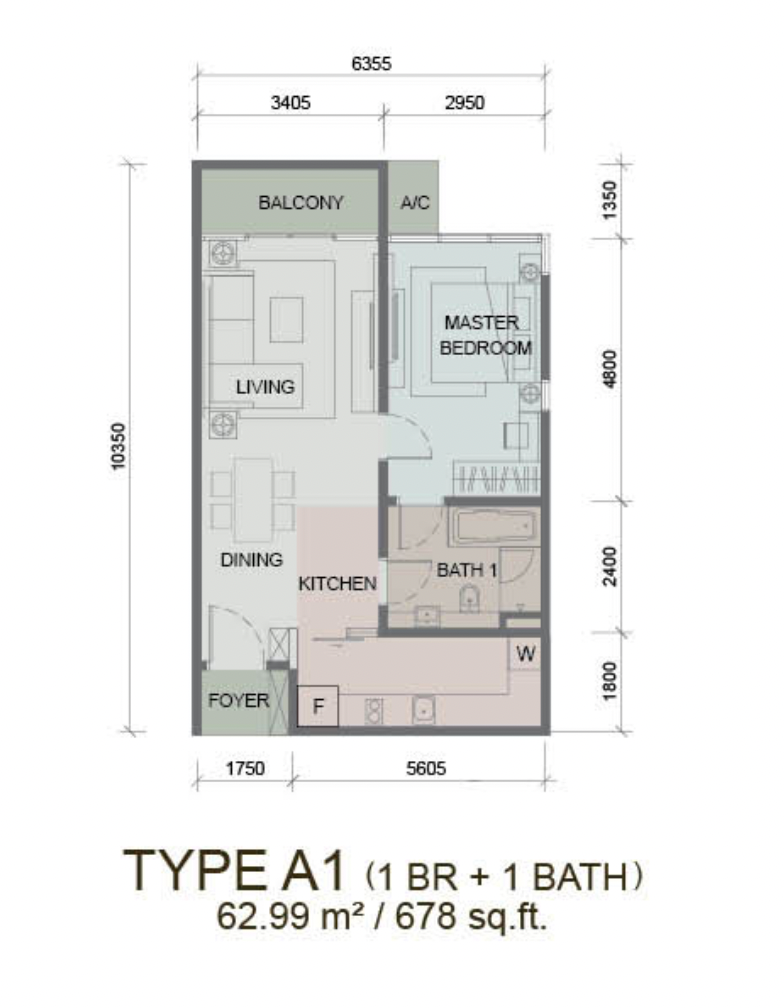 Paragon Suites @ CIQ Type A1 floor plan 678 sqft