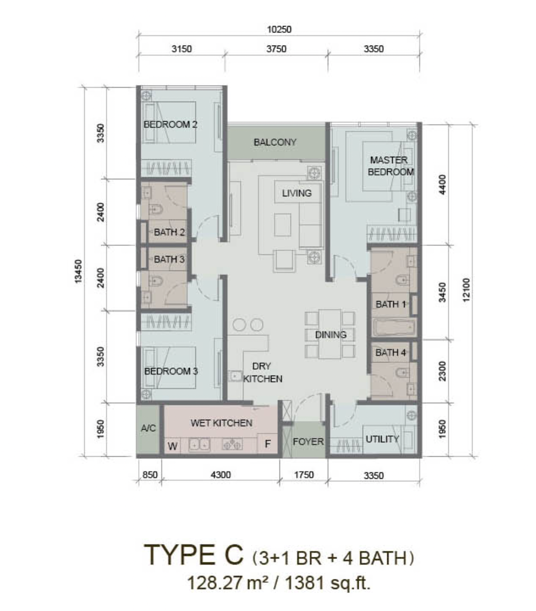 Paragon Suites @ CIQ Type C floor plan 1381 sqft
