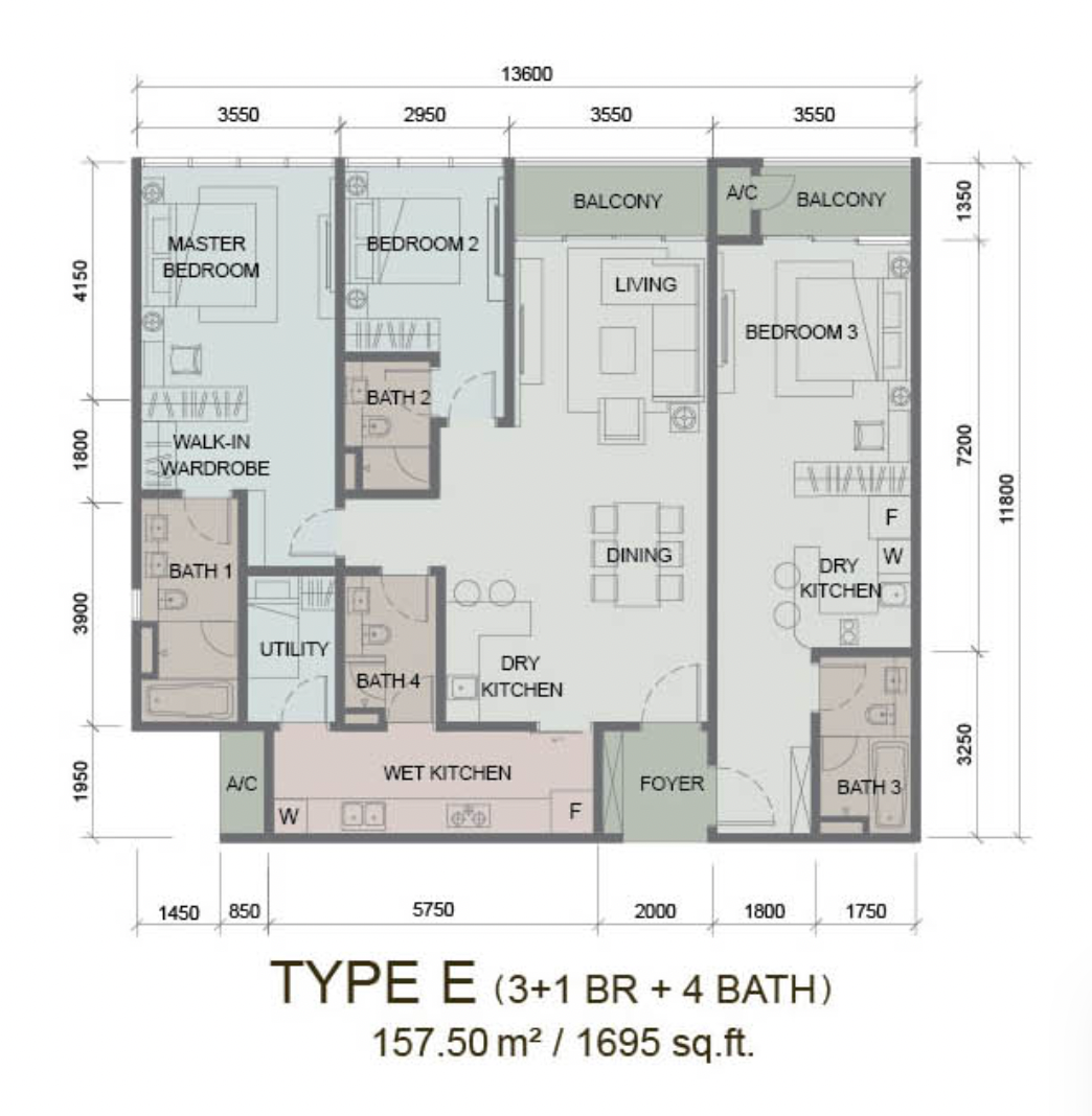Paragon Suites @ CIQ Type E floor plan 1695 sqft