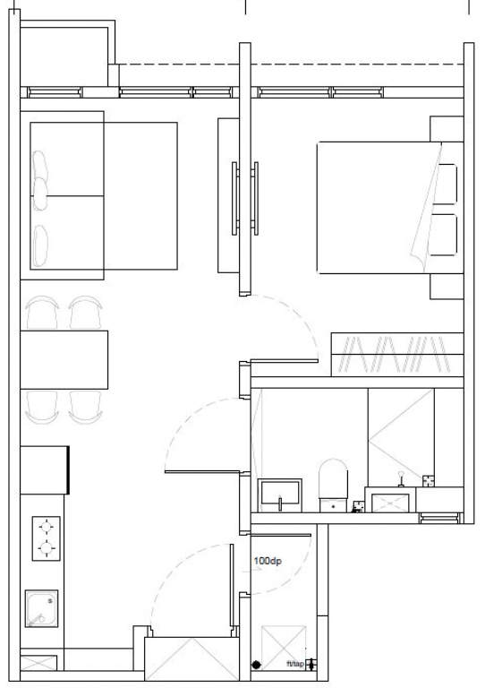 The Vividz Type A floor plan 484sf 1 bedroom