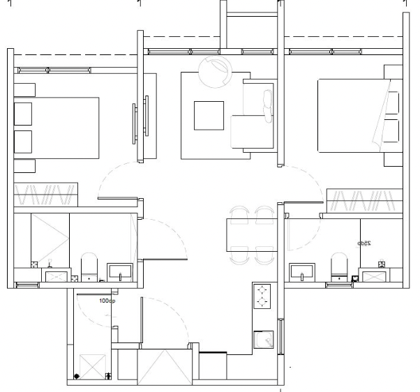The Vividz Type B floor plan 689sf 2 bedrooms
