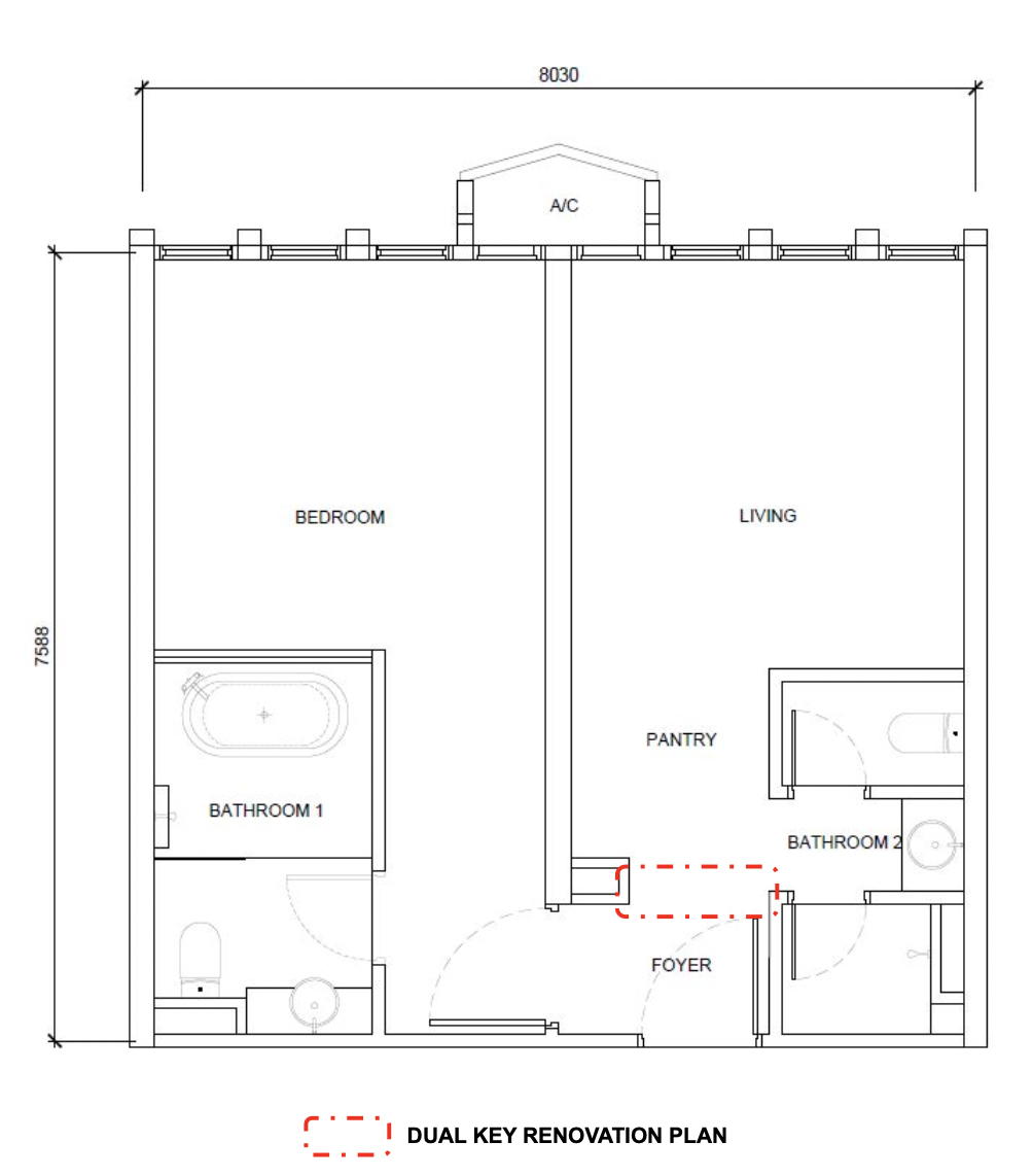 Phoeniz Suites Type B1 floor plan 657sf dual key