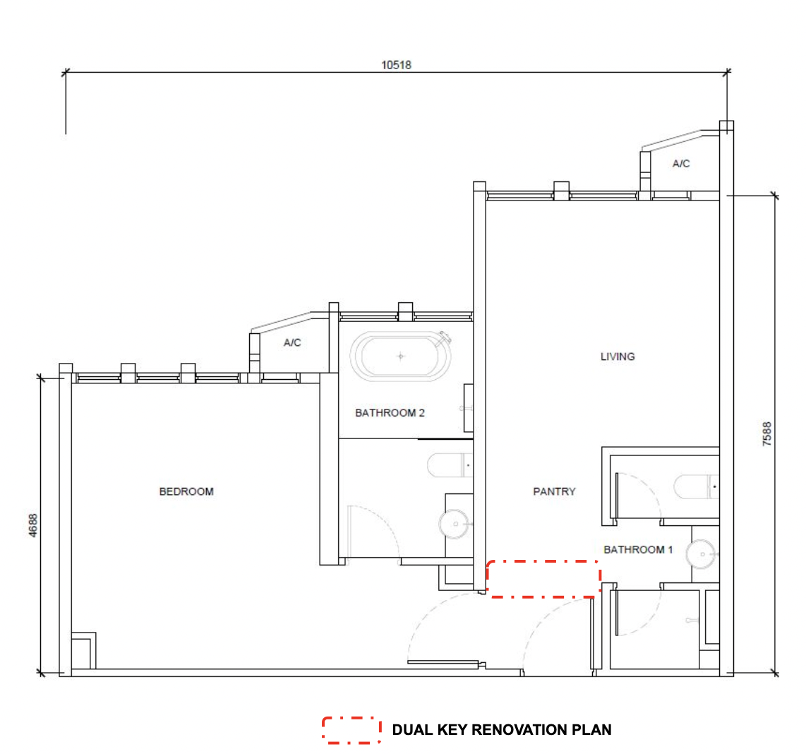 Phoeniz Suites Type B2 floor plan 678sf dual key