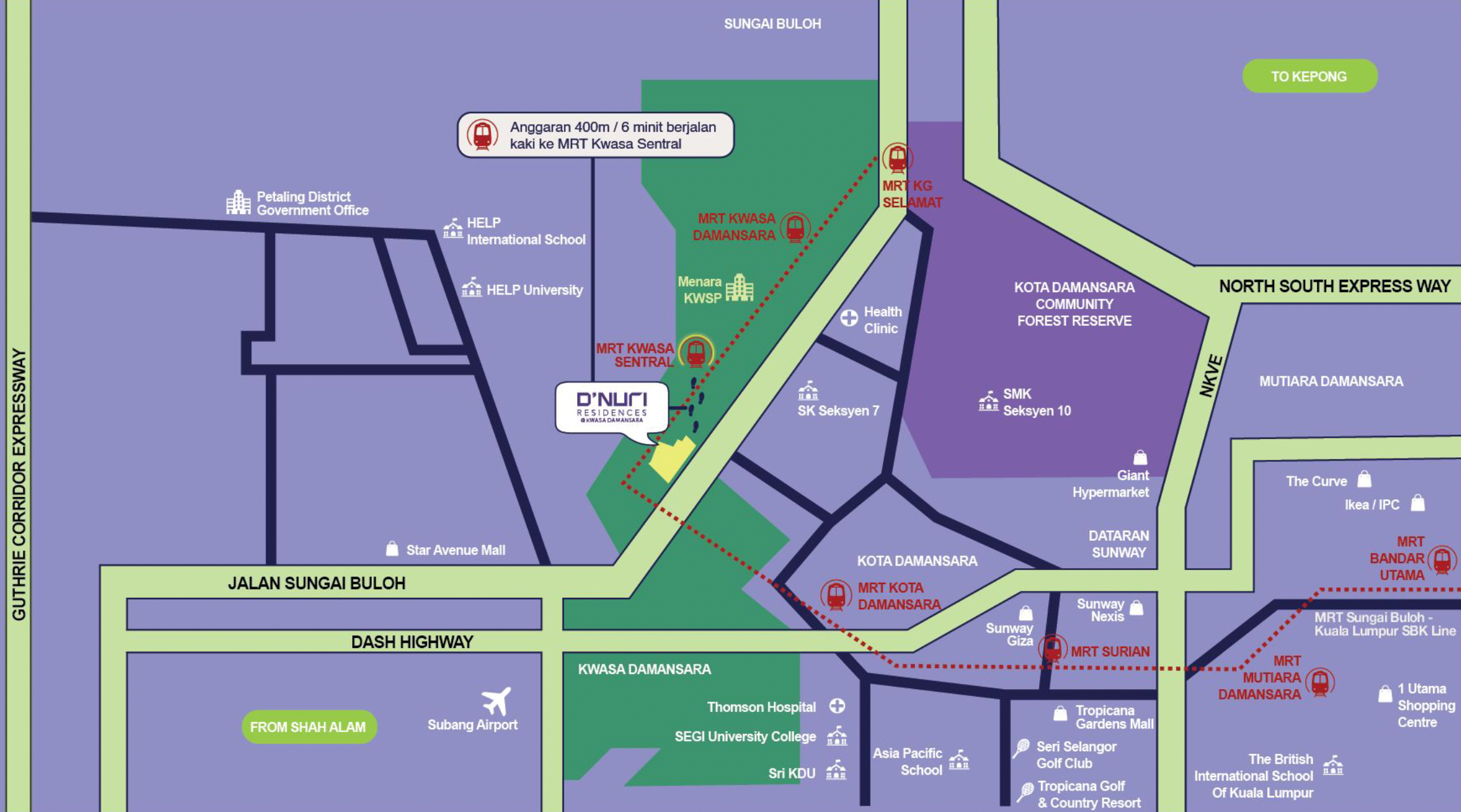 D'Nuri Residences location and connectivity map Kwasa Damansara