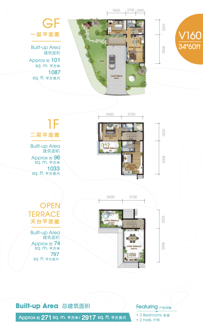 Forest City Golf Villa V160 Floor Plan 34x60ft 3 Bedrooms