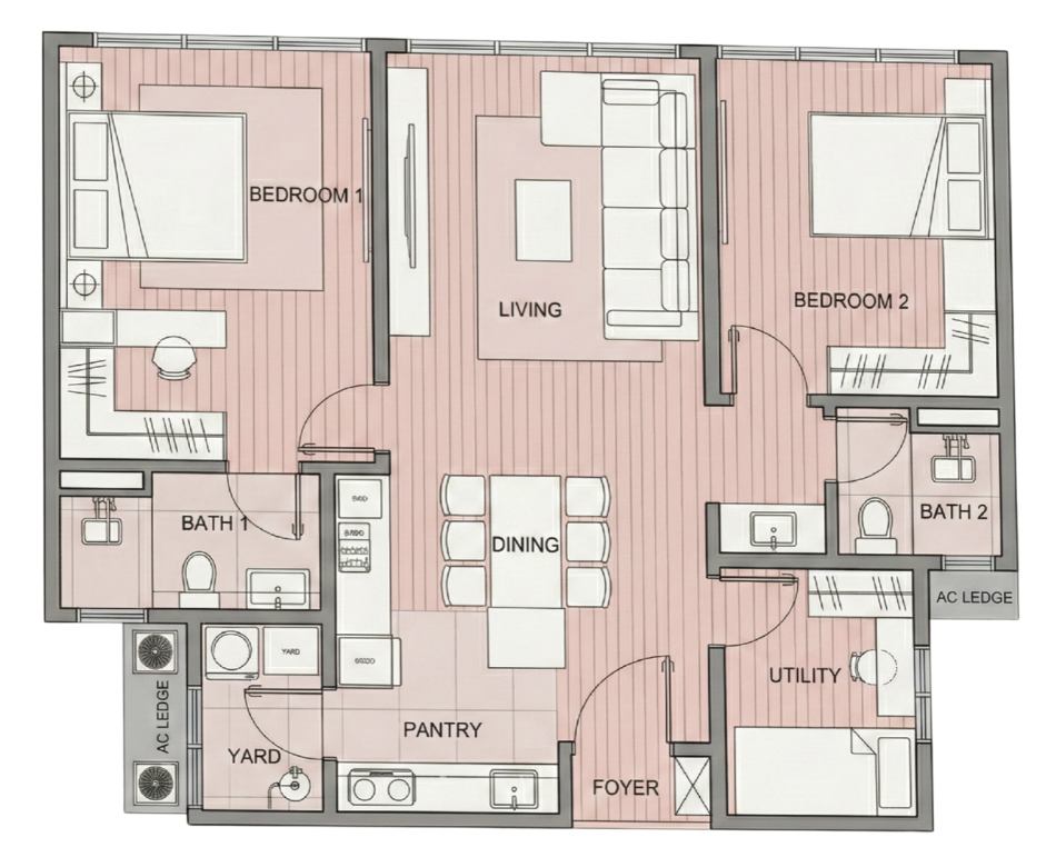 Amora Residence floor plan Type A 989 sqft