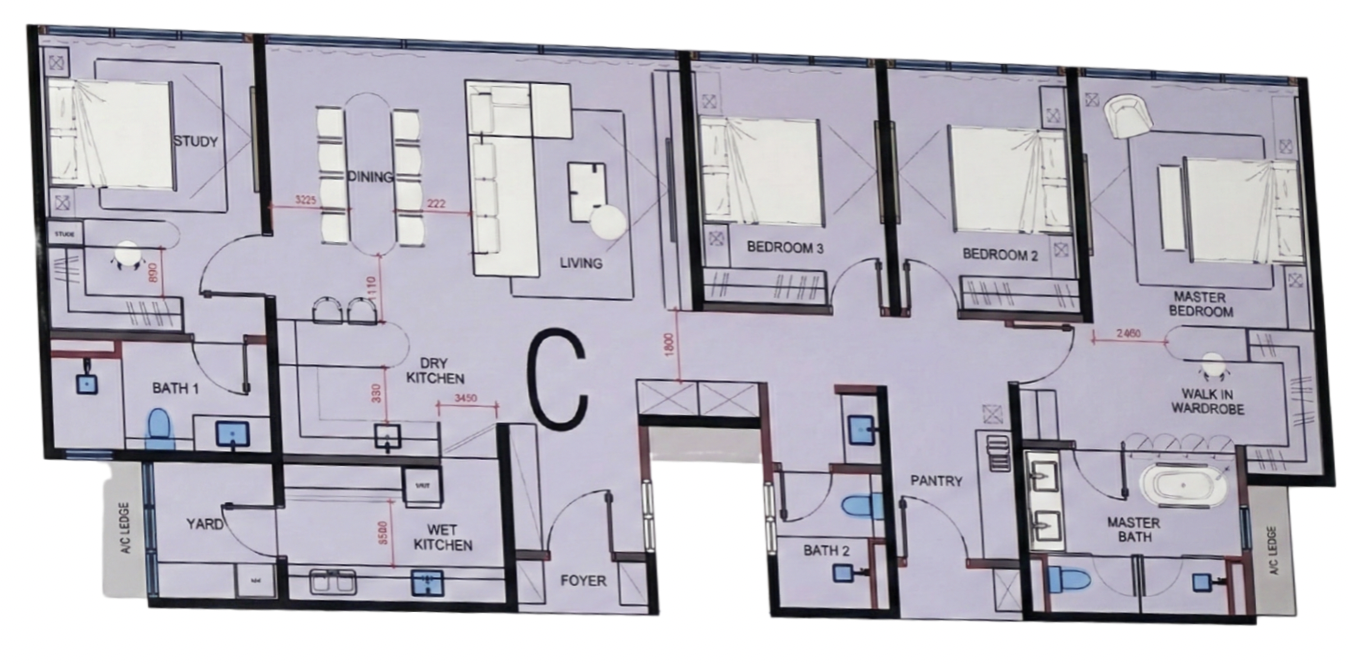 Amora Residence floor plan Type C 1978 sqft