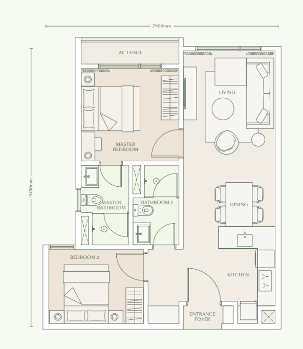 Parkside Residences Type C2 ����ͼ 732 sqft