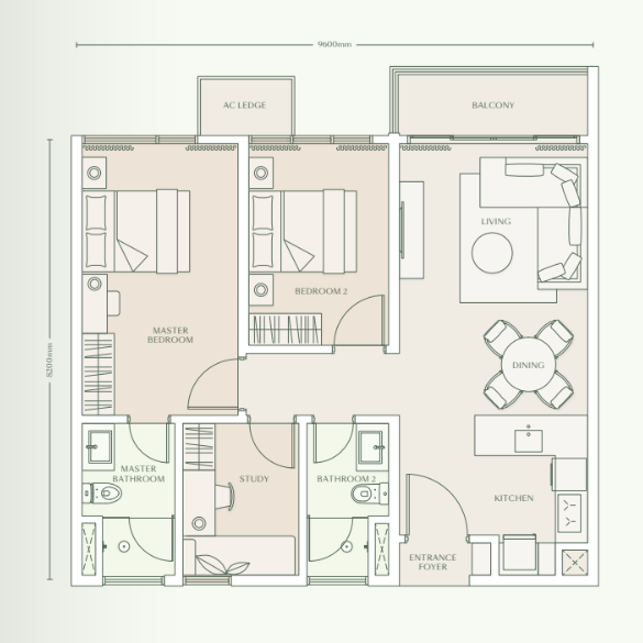 Parkside Residences Type D2(A) ����ͼ 926 sqft