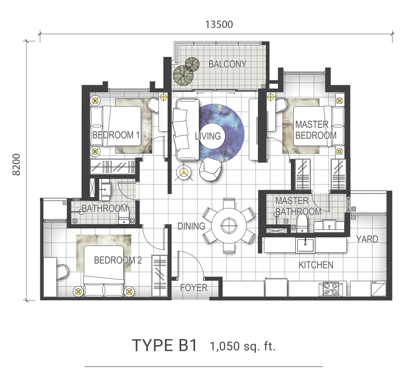 GEM Residences Type B1 3 Bedrooms Floor Plan